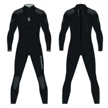 Skafander nurkowy ScubaPro EVERFLEX YULEX-DIVE 7.5/5 mm – ekologiczny, półsuchy kombinezon z pianki roślinnej Yulex®, wodoszczelny z zamkami YKK i wzmocnieniami na ramionach oraz siedzeniu.