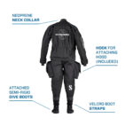 Scubapro Evertech Dry Breathable Drysuit – suchy kombinezon z trilaminatu z zaworami Si-Tech, półsztywnymi butami i dużymi kieszeniami cargo, idealny do nurkowania technicznego i rekreacyjnego.