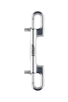 XDeep Karabińczyk NX Series dwustronny, wykonany ze stali nierdzewnej, widok z boku, ukazujący jego ergonomiczny kształt i dwustronny mechanizm mocujący.