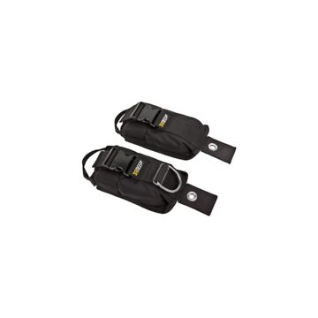 XDeep kieszenie balastowe dwuczęściowe, widok z przodu, z wyeksponowanymi wlotami na balast i pętlami do szybkiego zrzutu.