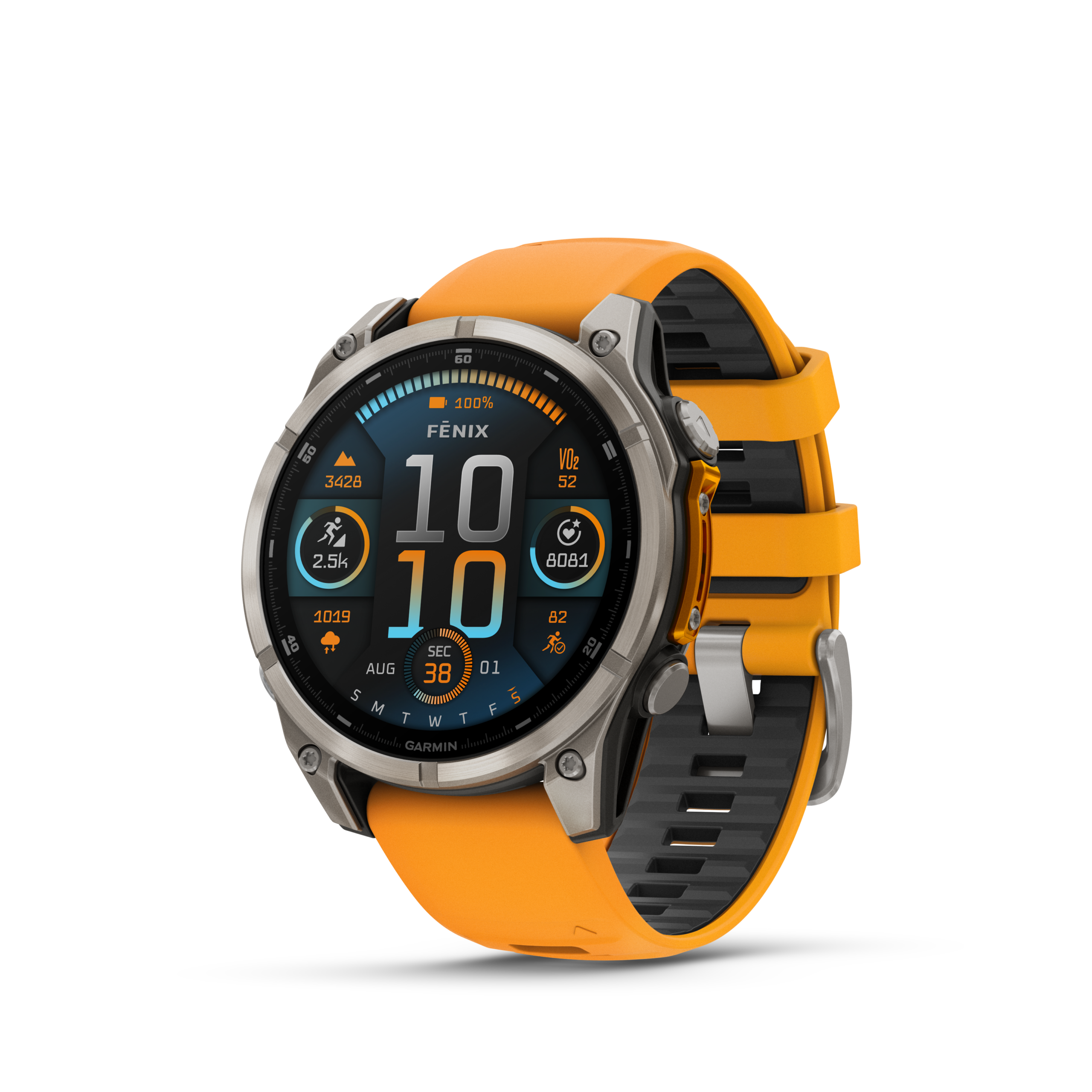 Smartwatch Garmin Fēnix 8 AMOLED w kolorze Spark Orange – widok z przodu