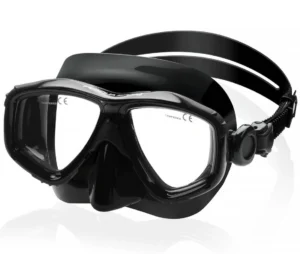 Maska korekcyjna do nurkowania Aqua Speed Vision 07B w kolorze czarnym – widok z przodu, szkła hartowane, silikonowy fartuch.