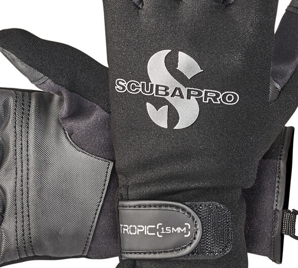 Rękawice nurkowe Scubapro Tropic 1.5 mm Blue Flamingo Black – neoprenowe, tropikalne, z materiałem AMARA, wzmocnieniami na palcach i regulowanym zapięciem na rzep.