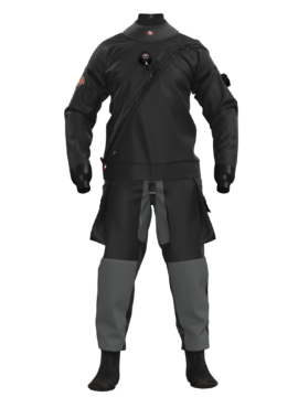 Suchy kombinezon Ursuit Softdura wykonany z trwałego, trójwarstwowego materiału z wzmocnieniami Cordura, przeznaczony do technicznego i rekreacyjnego nurkowania.