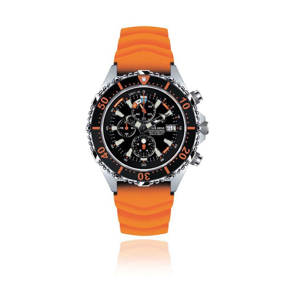 Zegarek Chris Benz Depthmeter Chronograph 300M CB-C300-O-KBO, czarna tarcza, pasek gumowy z nadrukiem, wodoszczelność do 300 m