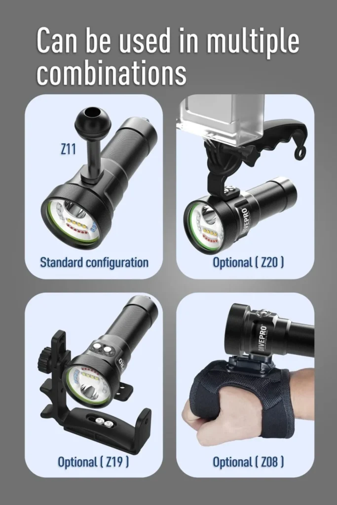 Latarka do zdjęć i filmowania podwodnego DIVEPRO M35-V3, 5000 lm, RGB + UV 2 M35 V3 EN 10 scaled 1000x1500.jpg