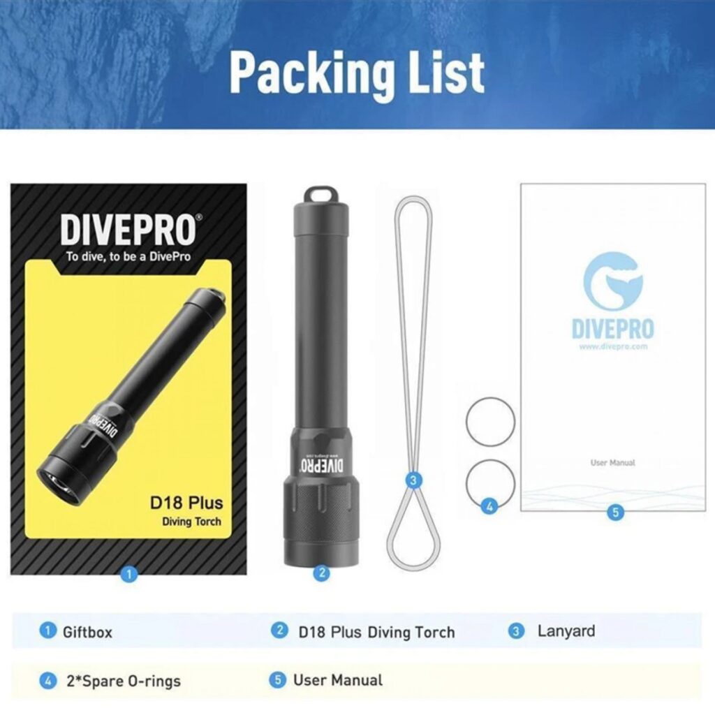 Latarka nurkowa DivePro D18 Plus 1800 lm, LED CREE, zasięgowa 2 latarka divepro d18 plus 1