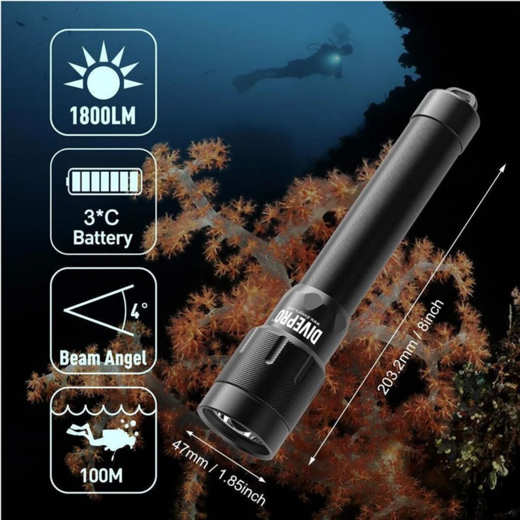 Latarka nurkowa DivePro D18 Plus 1800 lm, LED CREE, zasięgowa 1 latarka divepro d18 plus 2