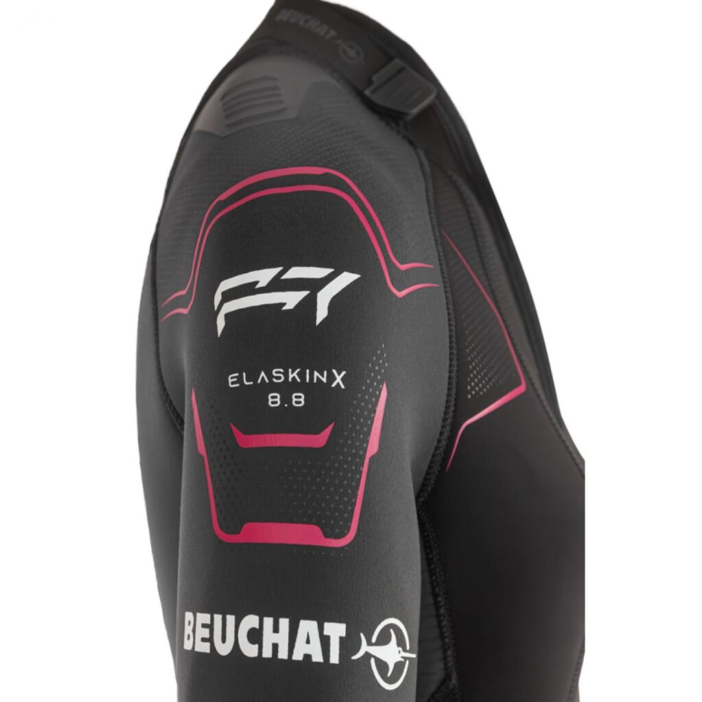 Pianka damska Beuchat Focea Comfort FC7 5 mm, Elaskin X8.8, Fireskin, półsuchy zamek S-Lock 2 skafander nurkowy beuchat focea comfort fc7 5mm damski nadruk ramie